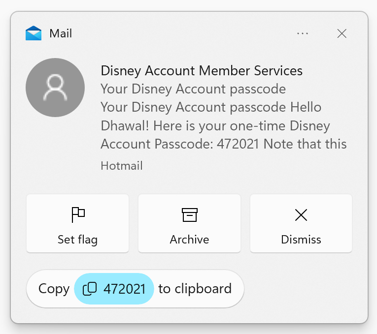 Captura de tela de uma notificação por e-mail
