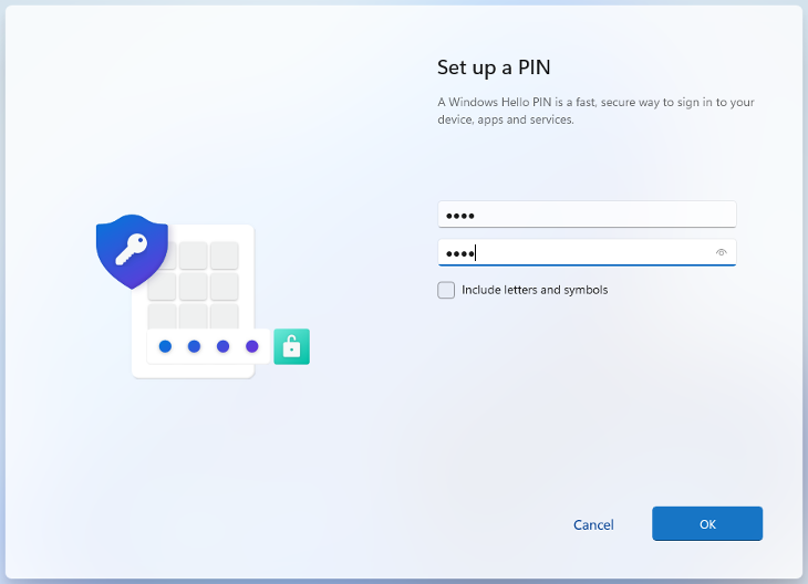 configurando PIN no OOBE