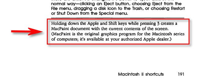 O atalho de teclado original do Mac explicado no manual do Macintosh II de 1987.