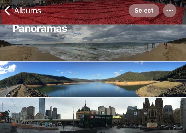 Visualizando o álbum Panoramas em Fotos para iPhone