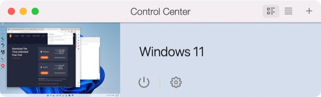 Centro de controle do Parallels Desktop 18