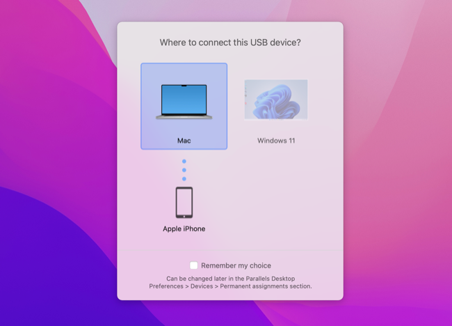 Conectividade USB do Parallels Desktop 18
