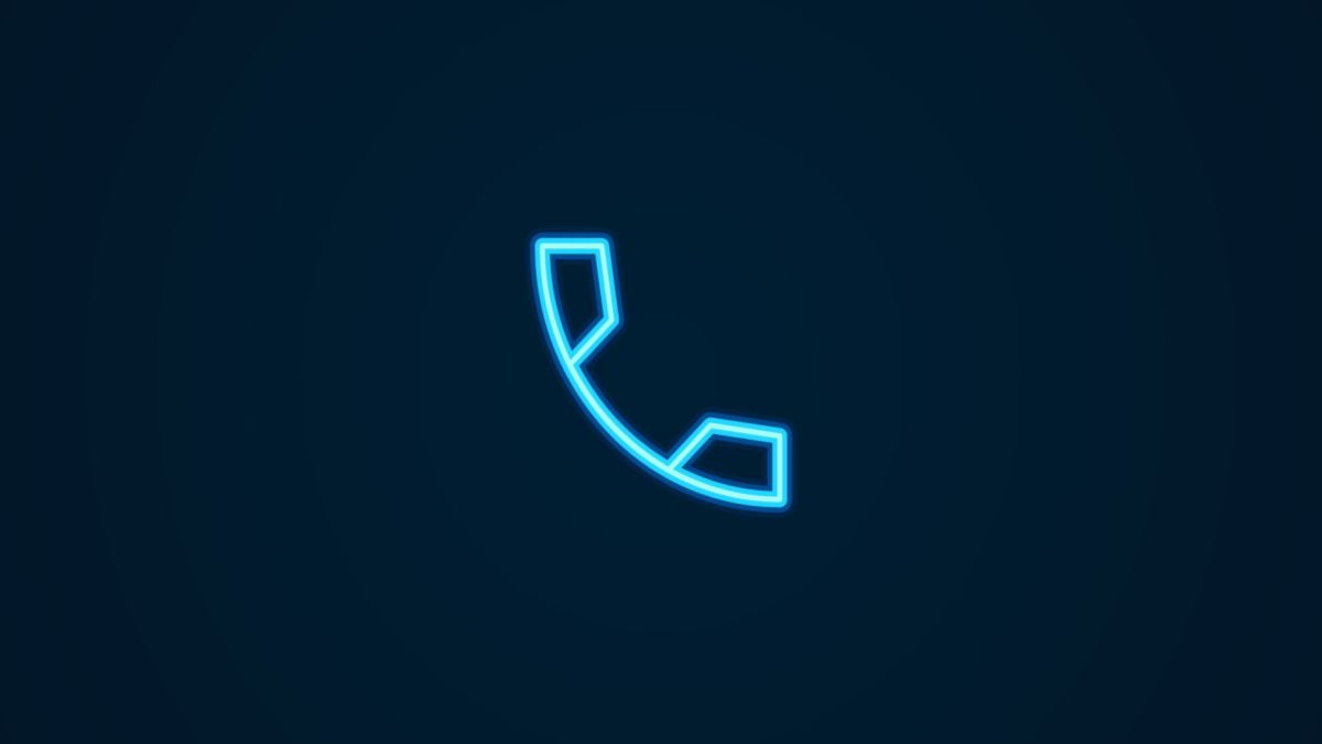 Ícone de néon azul de um telefone.