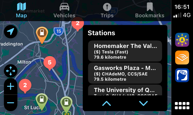 Interface PlugShare CarPlay