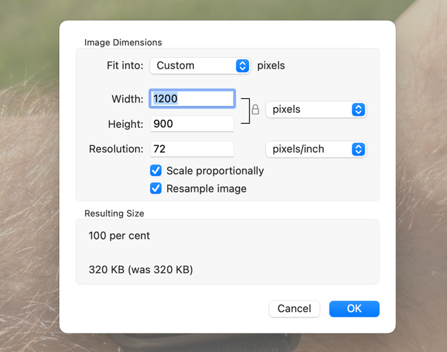 Dimensione imagens com o Preview para macOS