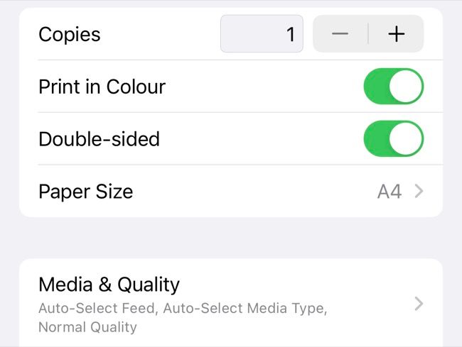 Configure as preferências de impressão ao imprimir no iPhone