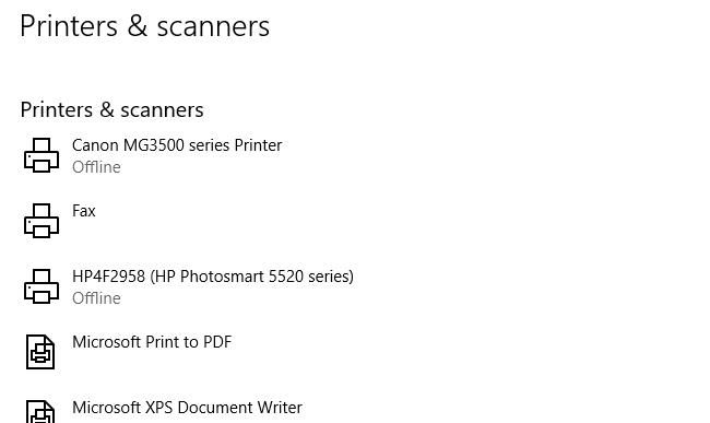 a lista de impressoras no Windows