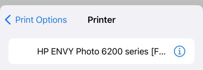 Selecione a impressora na interface de impressão do iOS