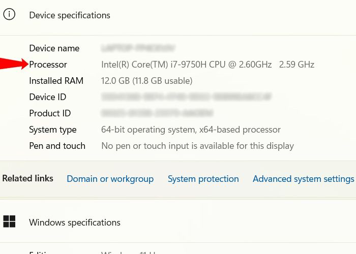 Menu do sistema mostrando as informações do processador de um computador.