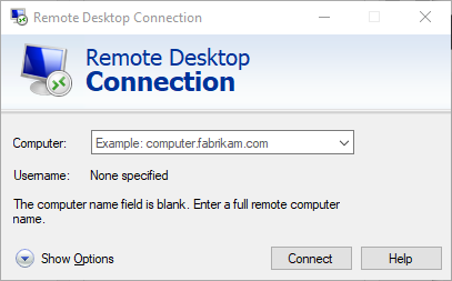 Configurações da área de trabalho remota no Windows 10 Pro