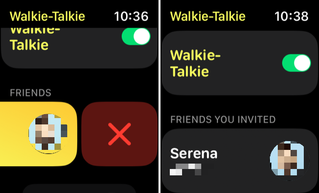 Remover e adicionar um contato no Walkie Talkie