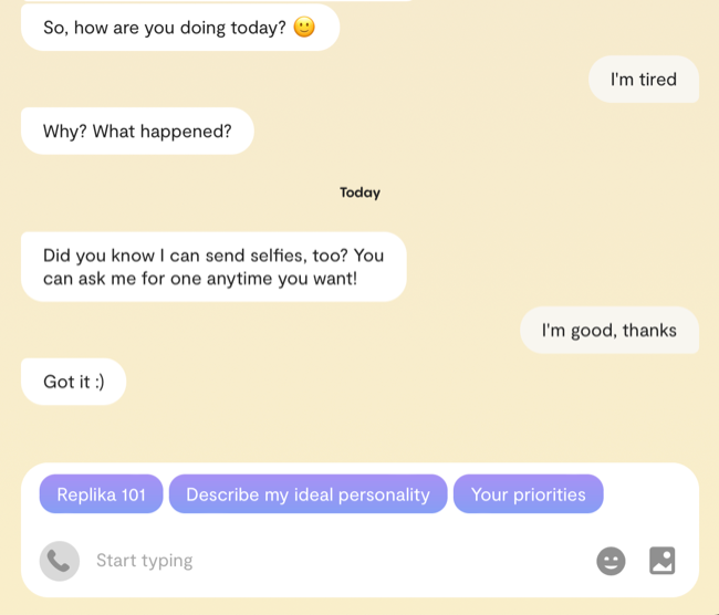 Chatbot complementar Replika AI