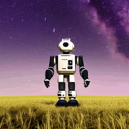Um robô sob o céu noturno.