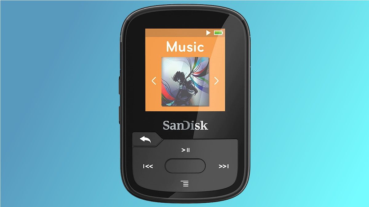 SanDisk 16GB Clip Sport Plus em fundo azul