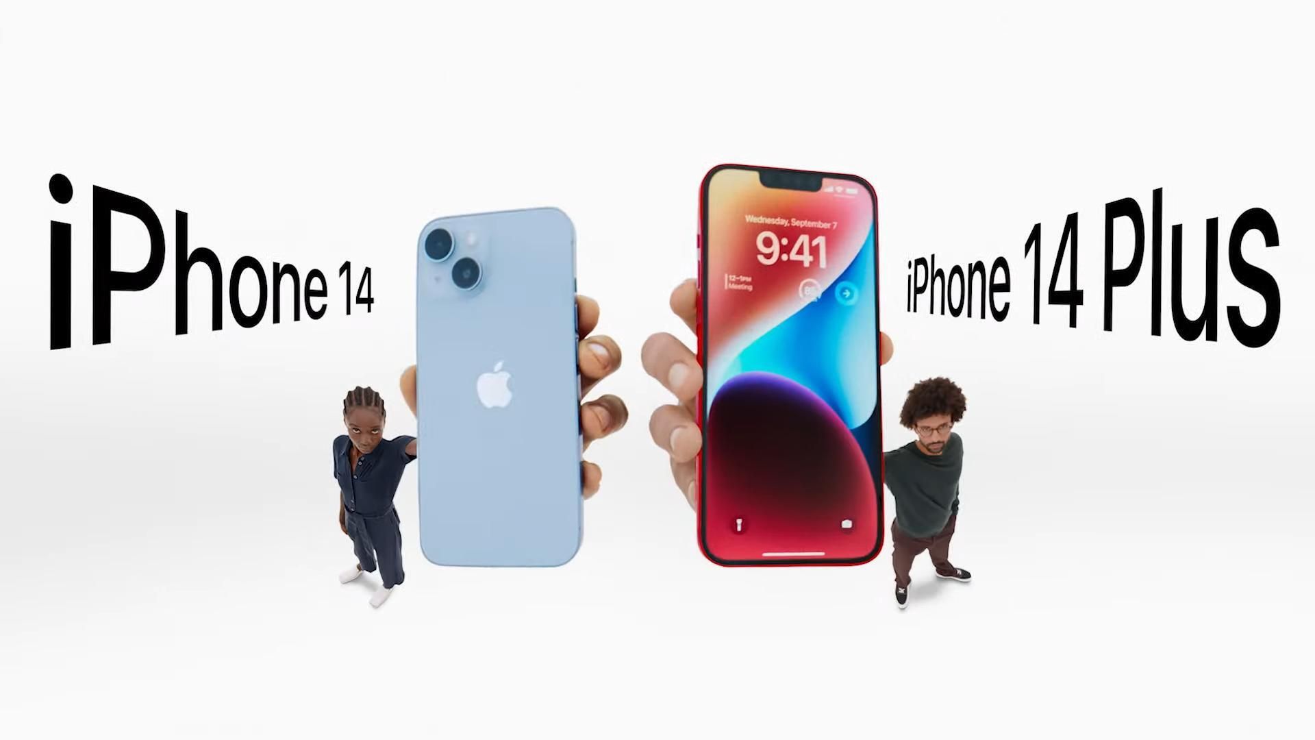 Um iPhone 14 e um iPhone 14 Plus.