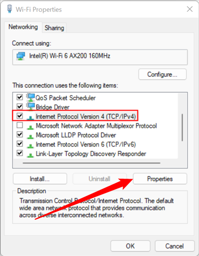 Selecione IPv4 no menu e clique em