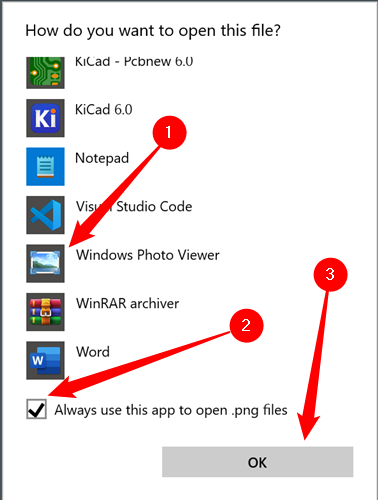 Role para baixo, clique em “Mais aplicativos” e continue rolando até encontrar o Windows Photo Viewer.  Marque a caixa que diz “Sempre use este aplicativo para abrir arquivos .png” e clique em “OK”.