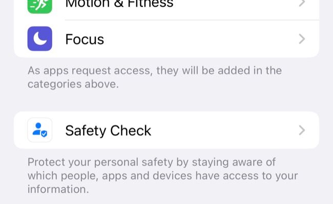 Opção de verificação de segurança nas configurações do iPhone