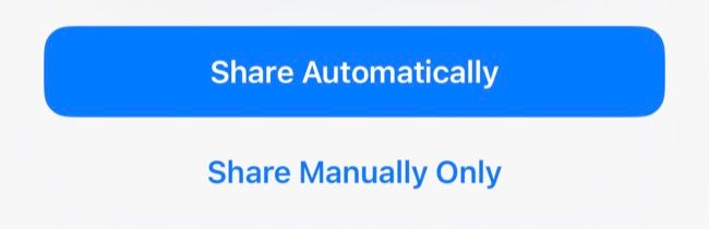 Escolha compartilhar automaticamente ou compartilhar apenas manualmente