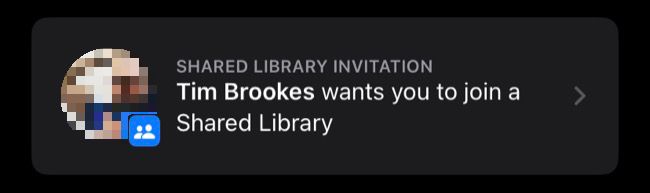 Convite da Biblioteca de Fotos Compartilhada do iCloud