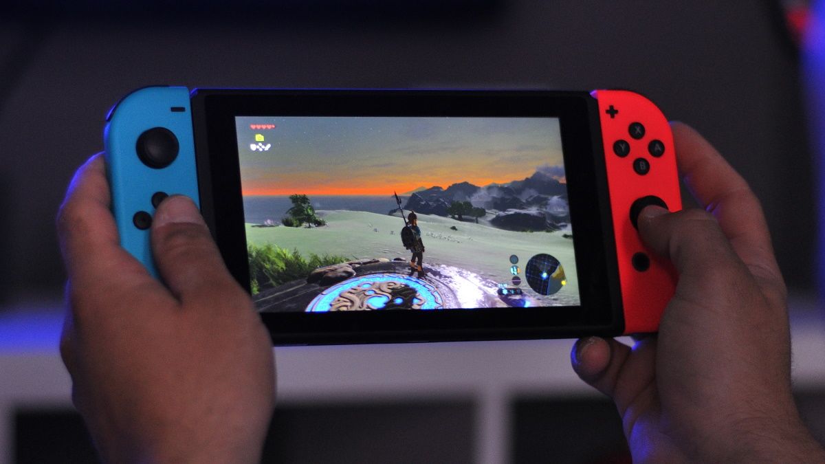 The Legend of Zelda: Breath of the Wild rodando em um Nintendo Switch.