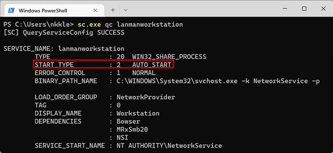 Uma janela do PowerShell confirmando que os serviços SMB devem iniciar automaticamente.