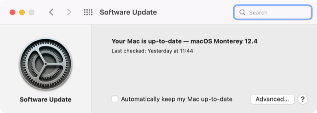 Atualização de software no macOS 12