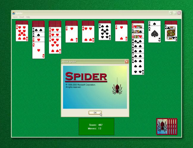 Captura de tela do Paciência Microsoft Spider