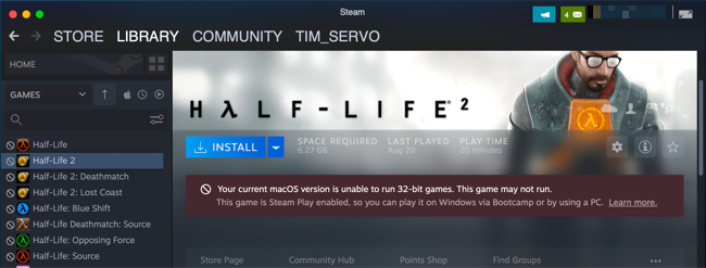 Half-Life 2 no Steam para macOS 12 Monterey