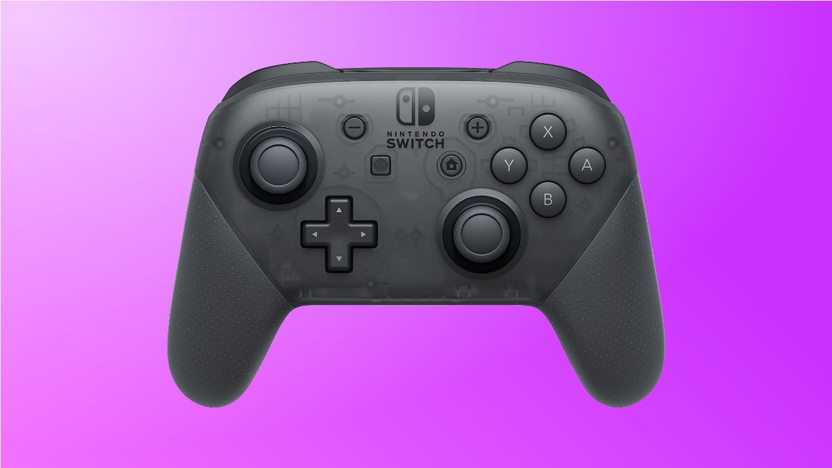 Controlador Nintendo Switch Pro em fundo roxo