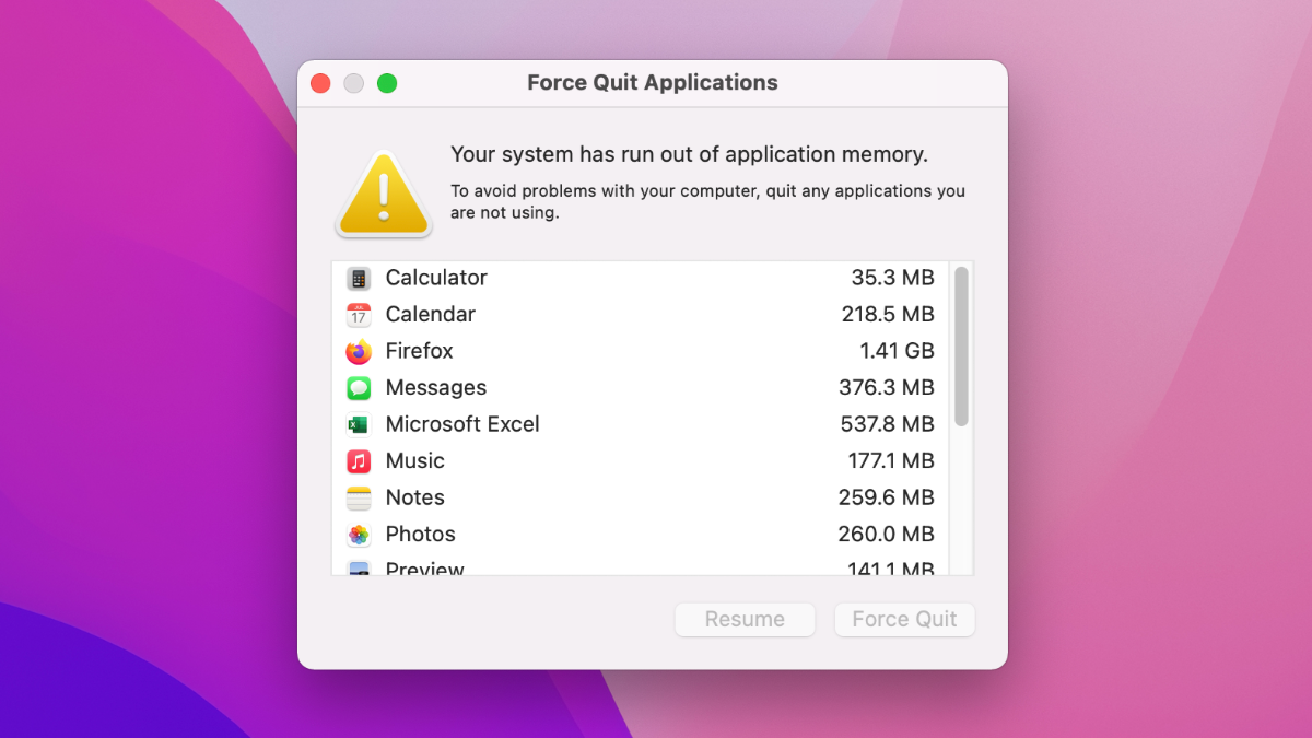 Aviso de memória do sistema macOS