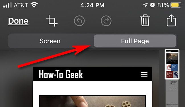 Na página de edição de imagem, toque em “Página inteira”.