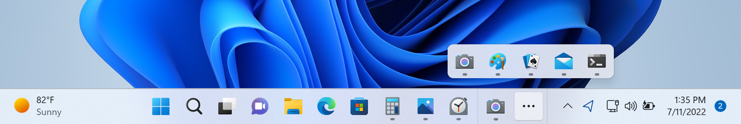 Captura de tela do menu flutuante na barra de tarefas do Windows 11