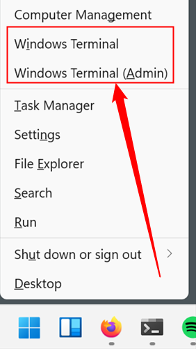 Pressione Windows + X para abrir o menu do usuário avançado e toque em i para abrir o Terminal do Windows.