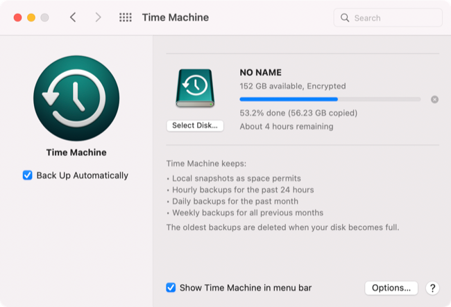 Backup do Time Machine no macOS 12 Monterey