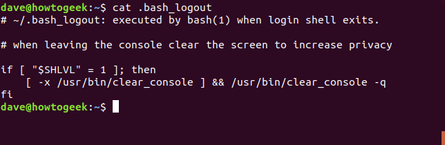 Comando cat .bash_logout em uma janela de terminal