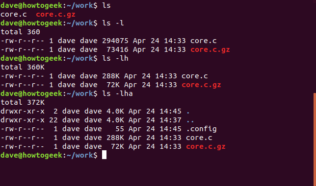 Comando ls em uma janela de terminal