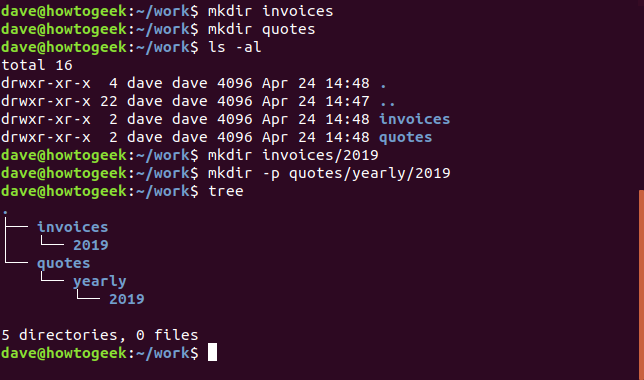 Comando mkdir em uma janela de terminal