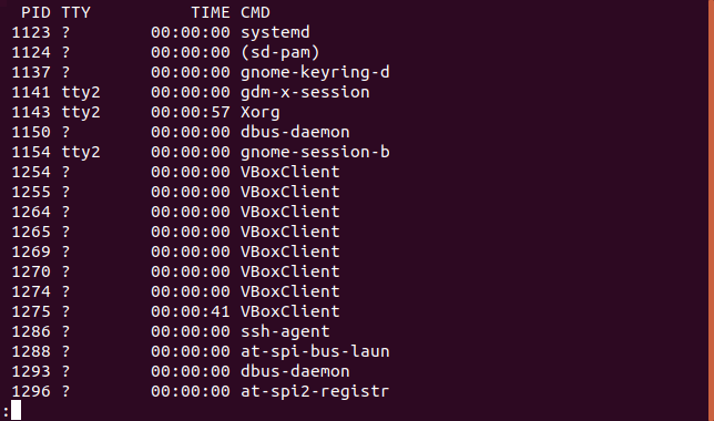 Comando ps em uma janela de terminal