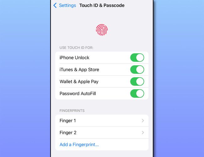 Altere as configurações do Touch ID em Touch ID e senha em Configurações no iPhone.