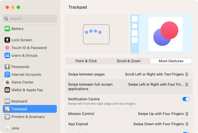 Configurações do trackpad do macOS 13 Ventura