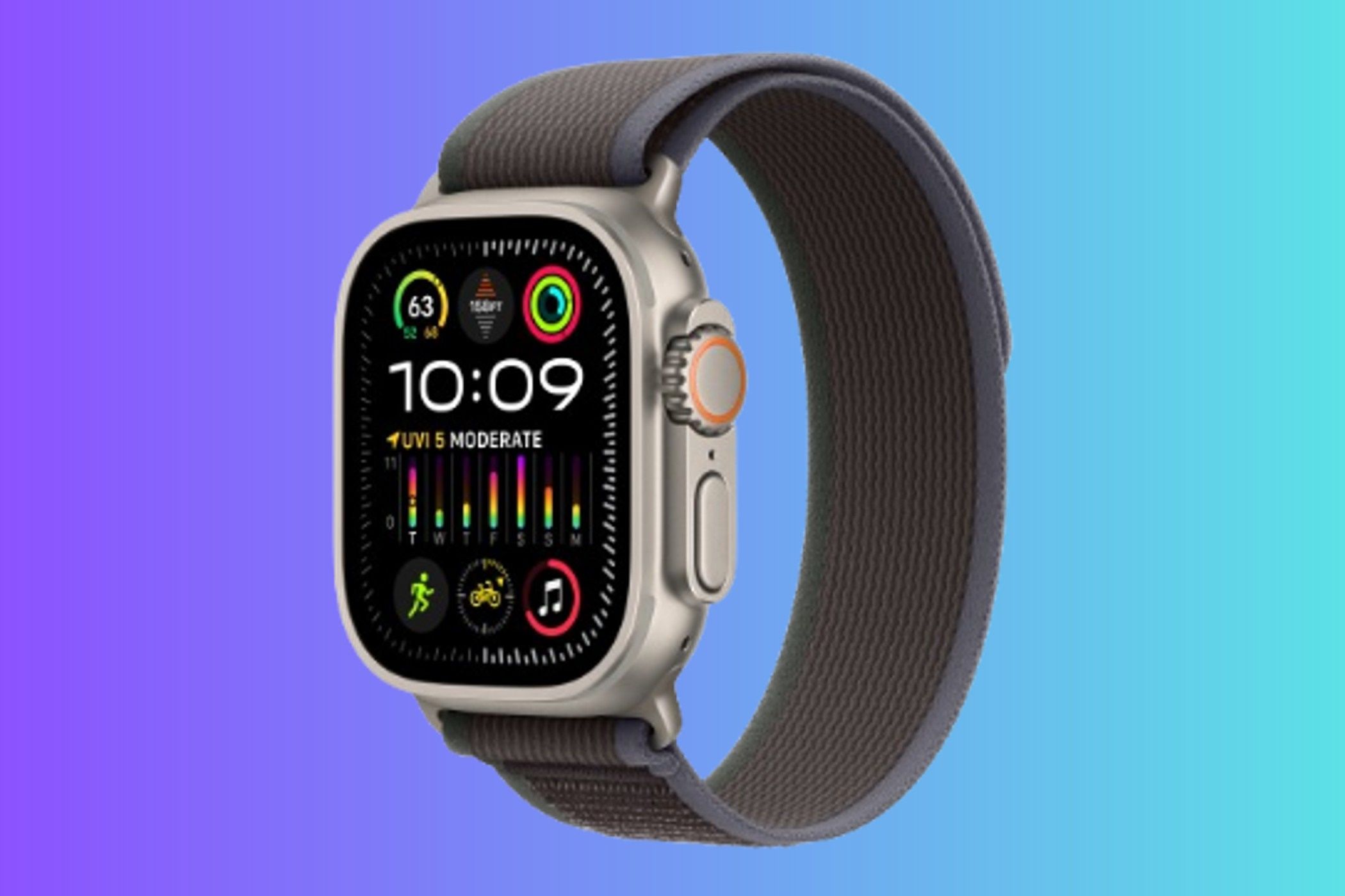 Trail Loop Band para Apple Watch Ultra em um fundo gradiente