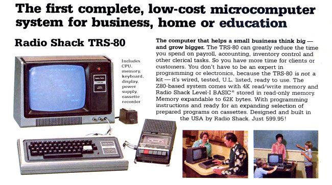 Parte de um anúncio do TRS-80 Modelo I publicado na edição de novembro de 1977 da revista Byte.