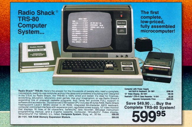 O micro sistema de computador TRS-80 em um catálogo Radio Shack, 1977.