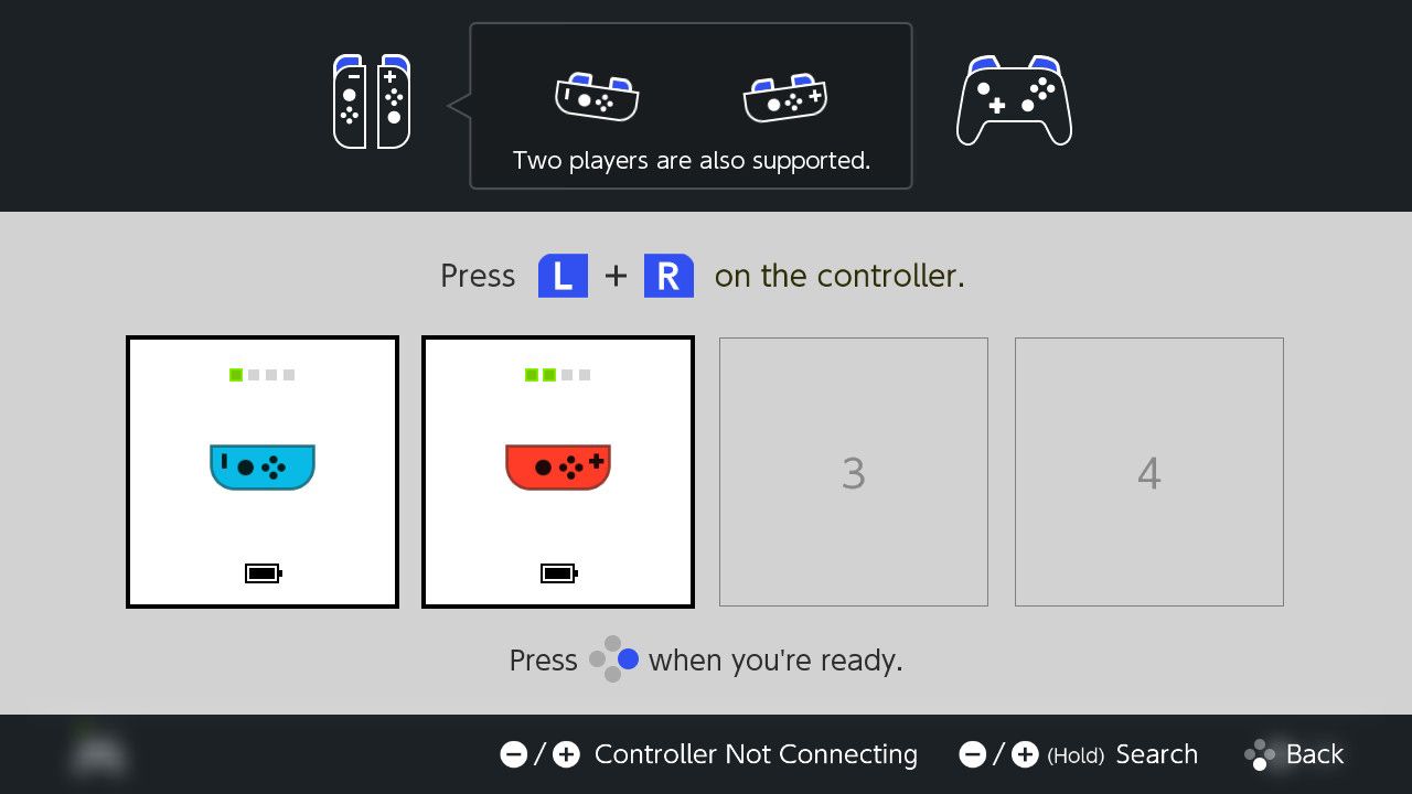 Dois Joy-Cons conectados a um Nintendo Switch no