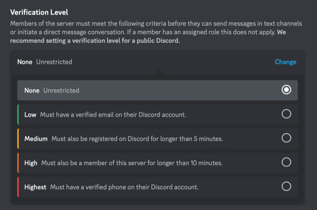 Aumente o nível de verificação no Discord