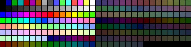A paleta VGA padrão de 256 cores, conhecida como Modo 13h.