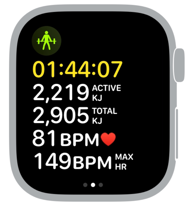 Visualização de treino do Apple Watch no modo de espelhamento