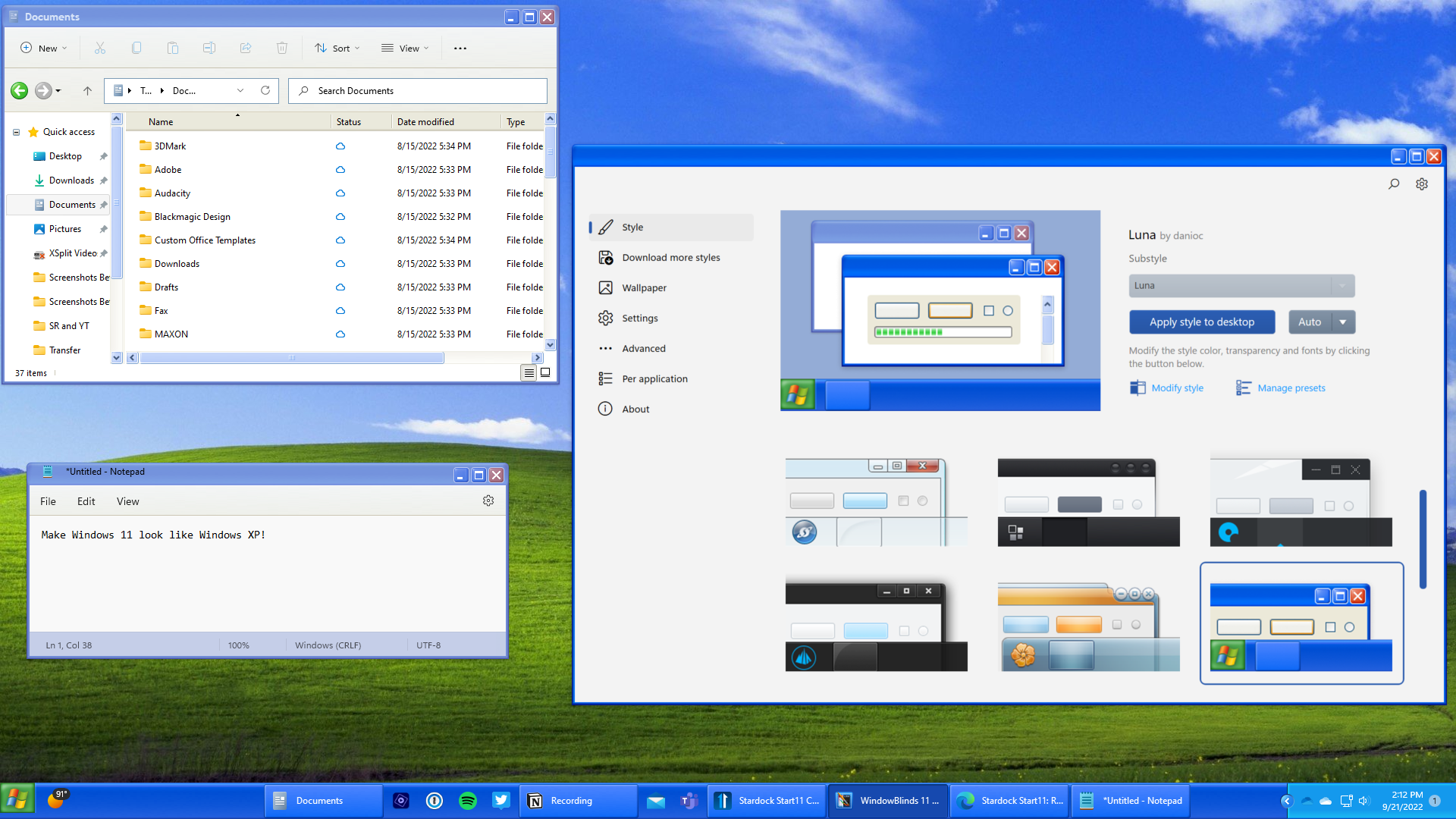 Captura de tela do WindowBlinds 11 Beta