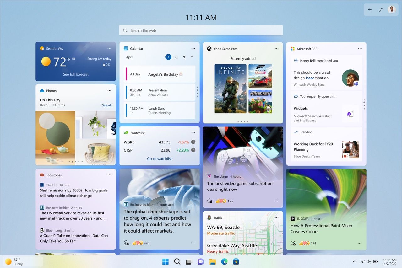 Visualização expandida dos widgets do Windows 11